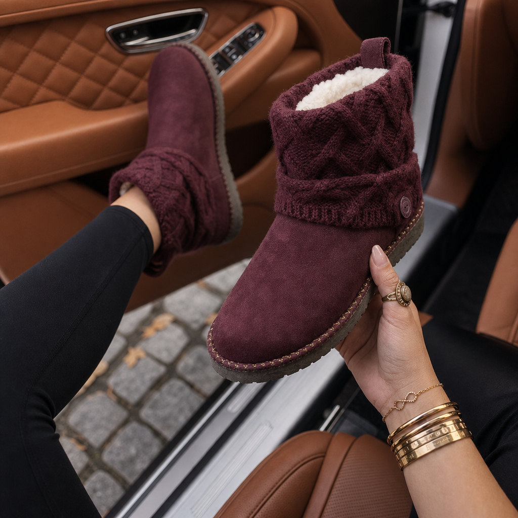 Coziva – Cable-Knit Cuffed Mid-Calf Suede Boots