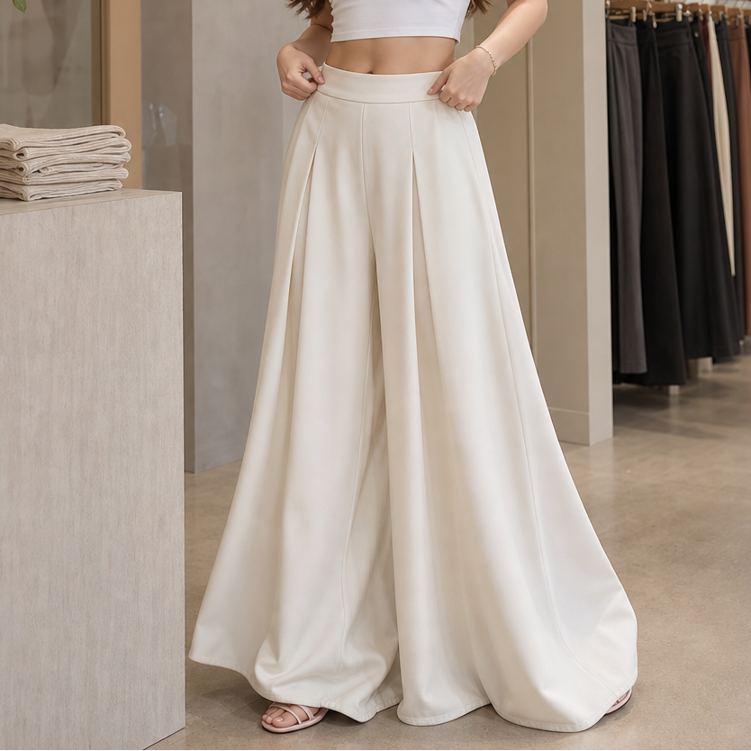 Pleat & Poise – High-Rise Pleated Wide-Leg Trousers