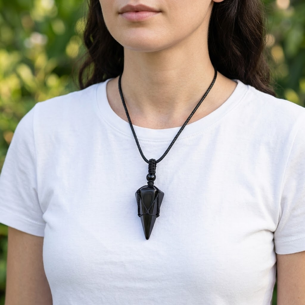 Noctera™ – Macramé-Wrapped Obsidian Pendant