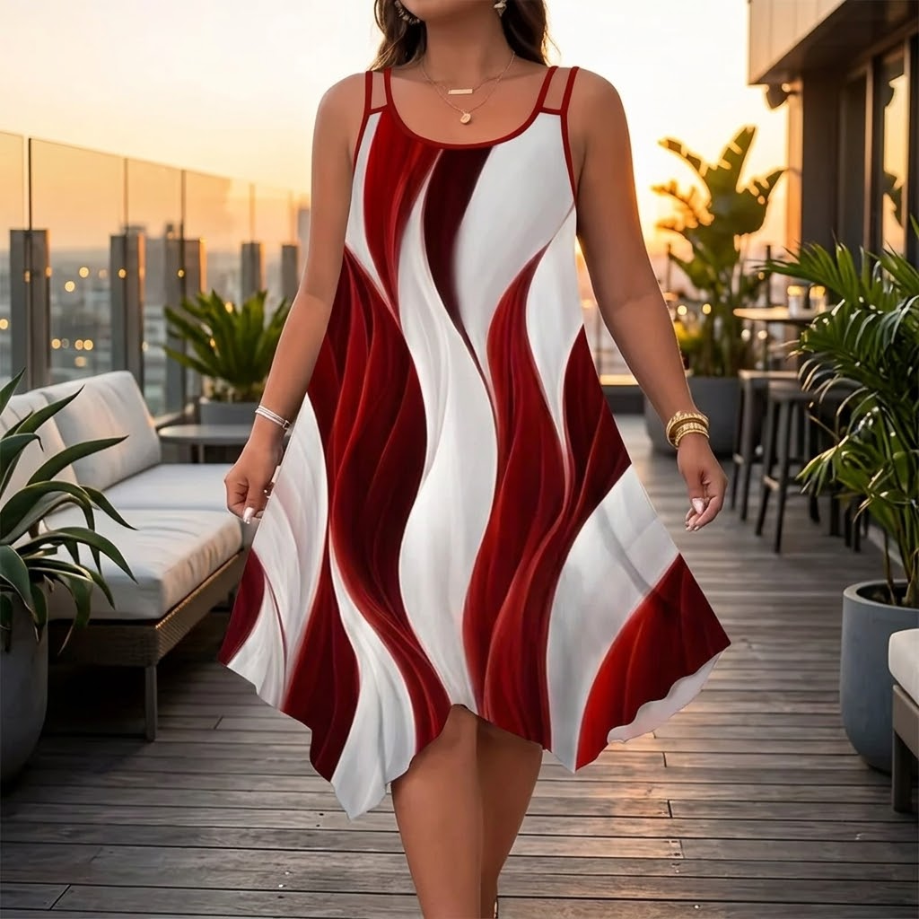 Solenza™ – Asymmetric Swirl Print Midi Dress