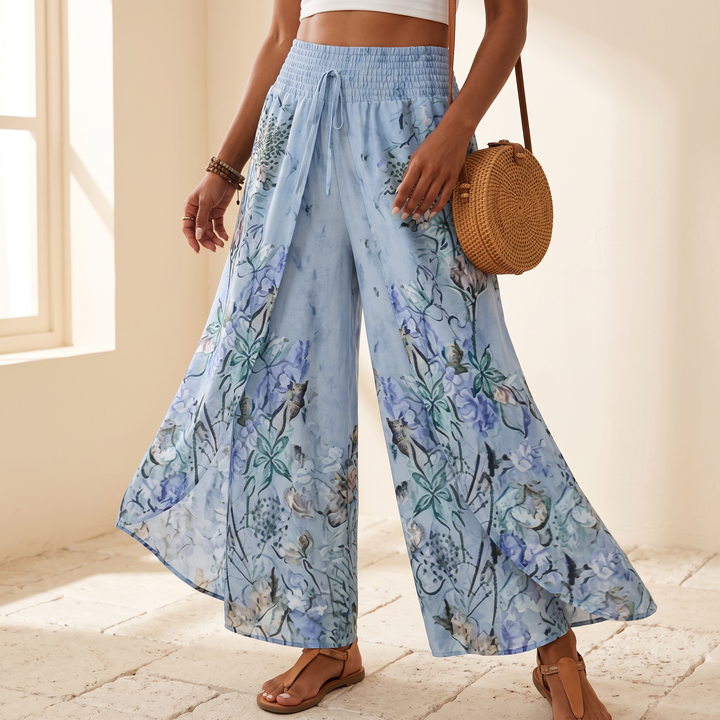 Lunavia™ – Boho Floral Wide-Leg Pants with Split Front