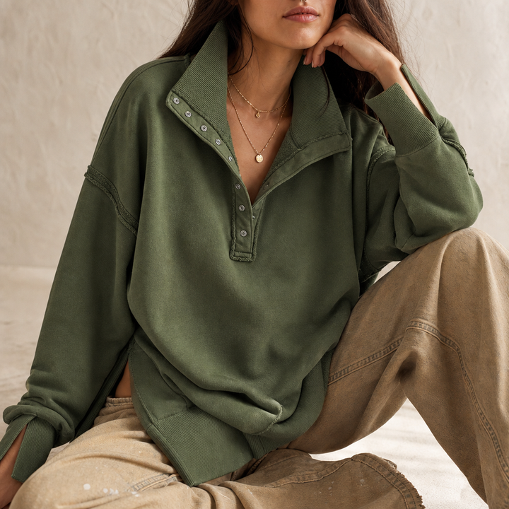 Lunecasa – Raw-Edge Split-Cuff Oversized Pullover