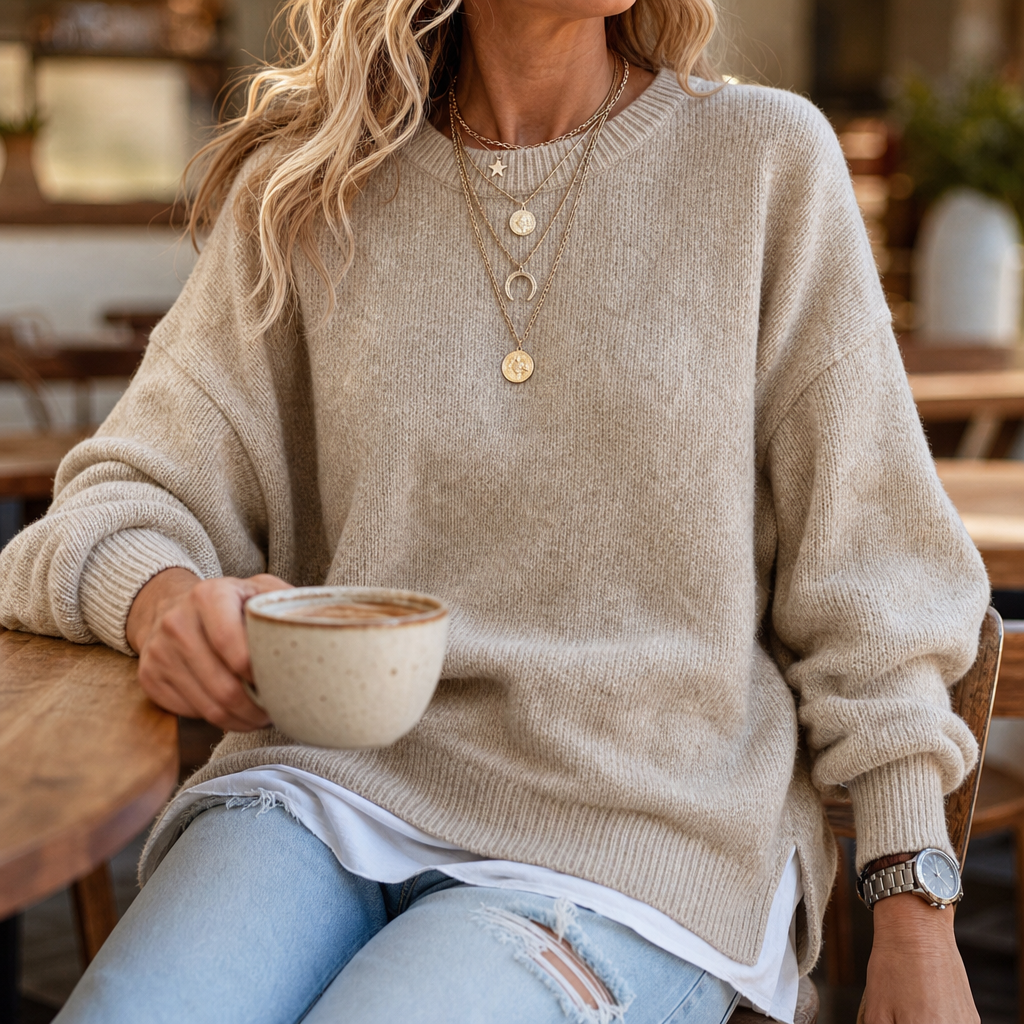 Wearbella – Drop-Shoulder Lantern Sleeve Chunky Knit Sweater