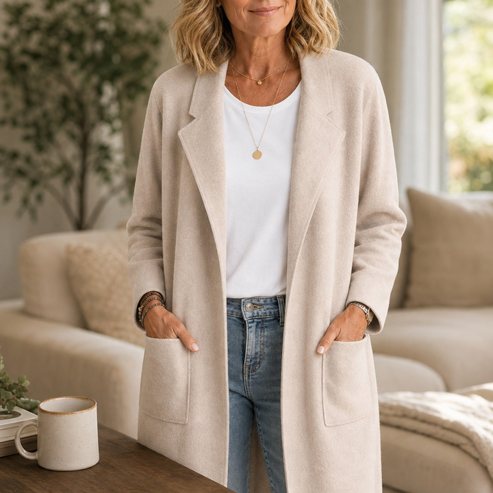 Draperie – Longline Open-Front Wool-Blend Look Coat