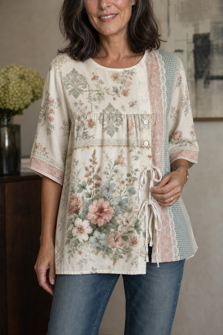 Ninetysecond – Retro Floral Side-Button Blouse