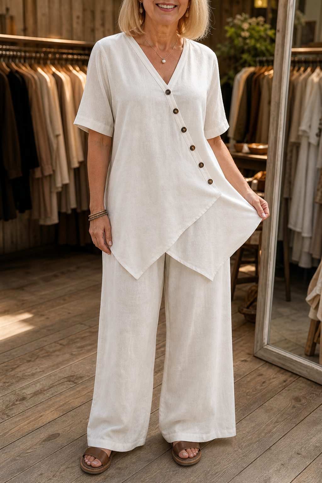 Wearbella – Wide-Leg Linen Top And Trouser Set