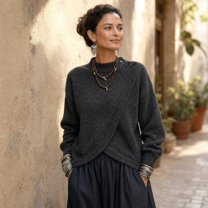 Wrapwell – Textured Crossover Knit Sweater