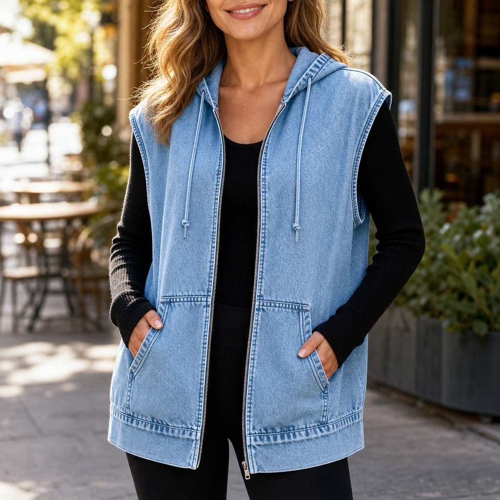 Wrapdrift – Oversized Hooded Denim Like Vest