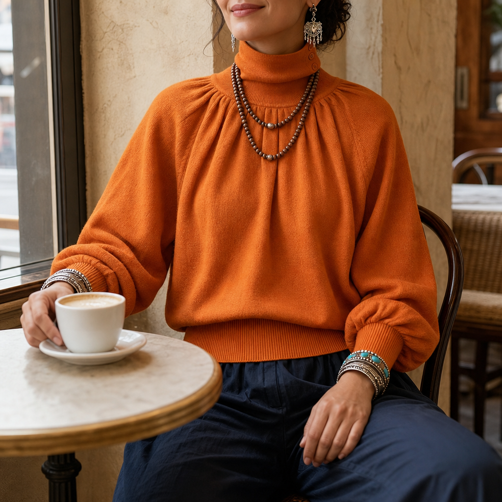 Pleatelle – Pleated Shoulder Lantern Sleeve Knit Sweater