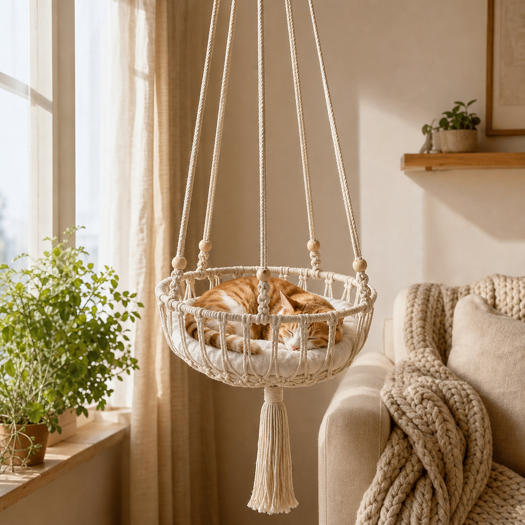 Nook & Nest – Handwoven Cotton-Rope Hanging Cat Hammock