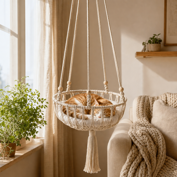 Nook & Nest – Handwoven Cotton-Rope Hanging Cat Hammock