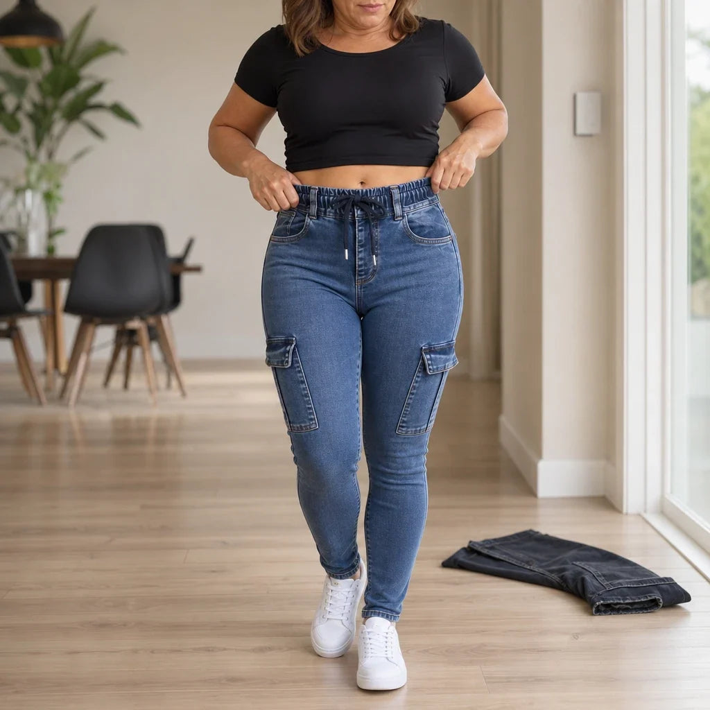 DenimEase – Stretch Denim Cargo Jeggings