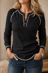 Wearbella – Waffle Knit Contrast Stitch Henley Top
