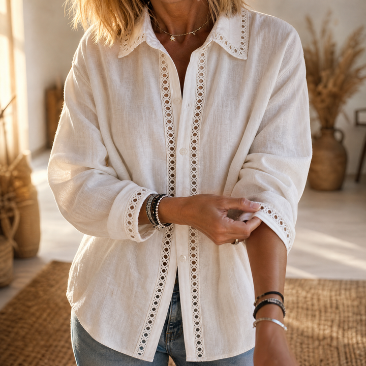 Lunavia™ Eyelet Trim Button Down Blouse