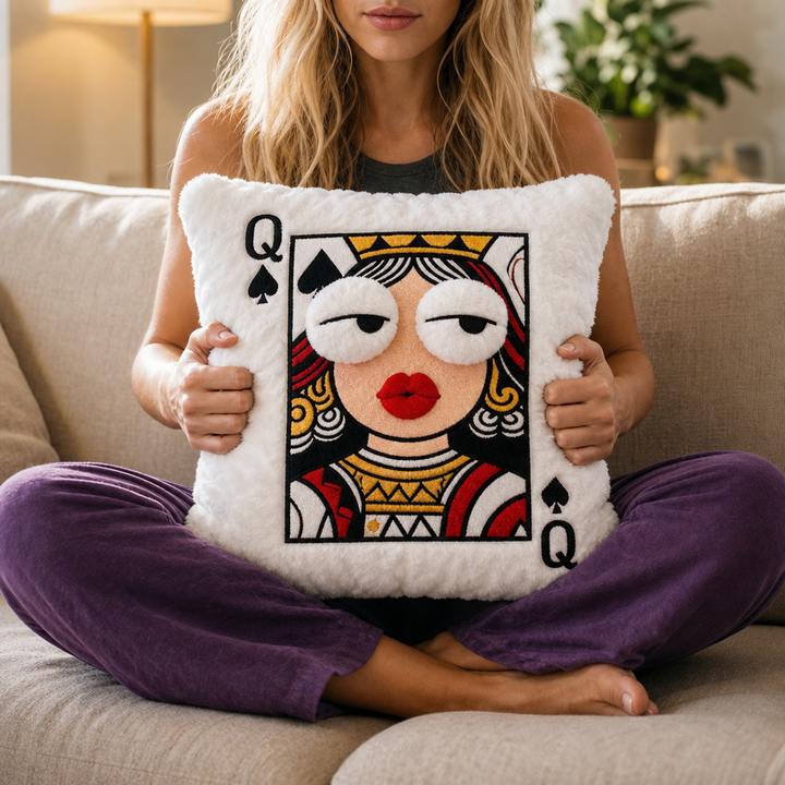Velvina – Queen Of Spades Faux-Fur Statement Throw Pillow
