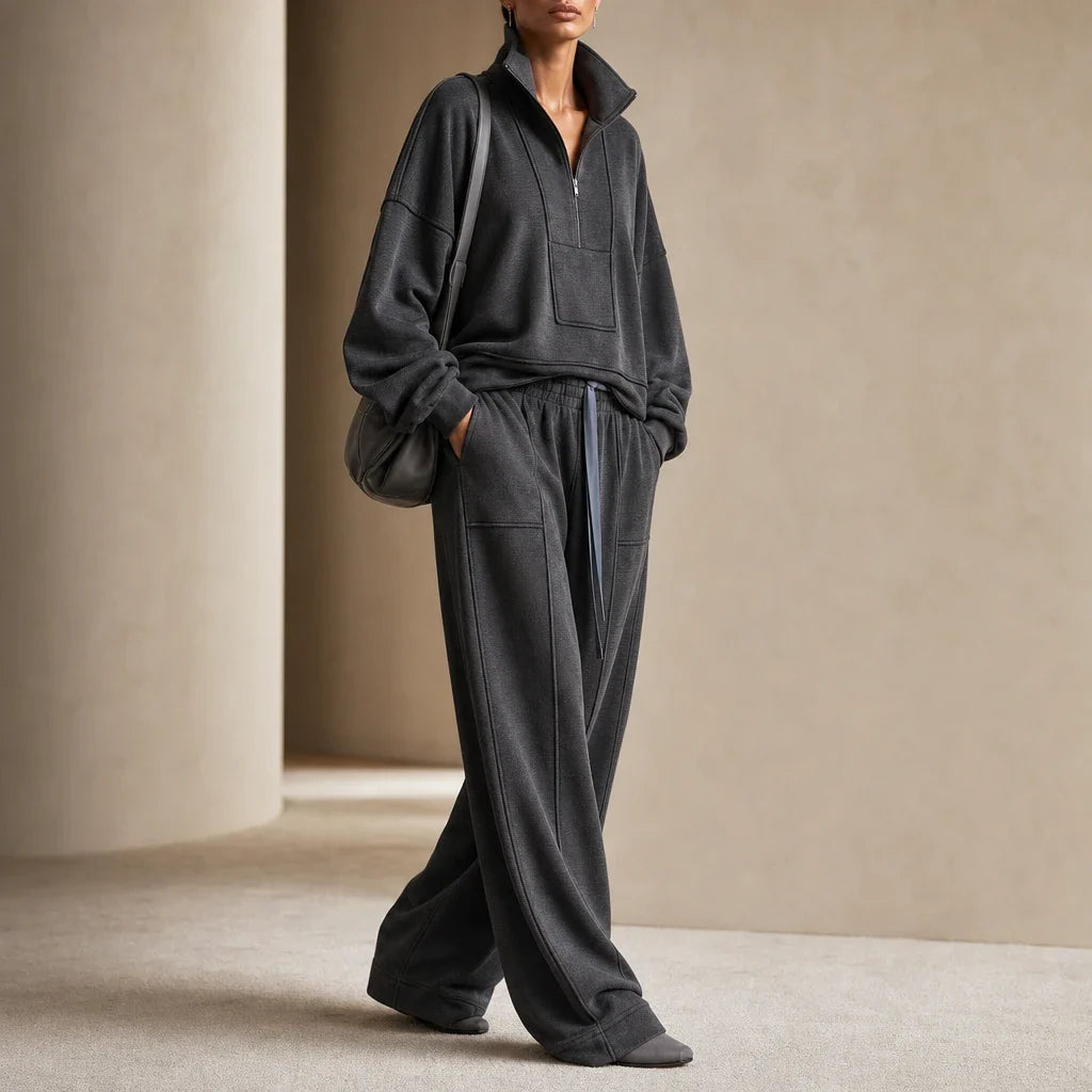 Veluna – Air-Layer Half-Zip Top And Wide-Leg Pants Set