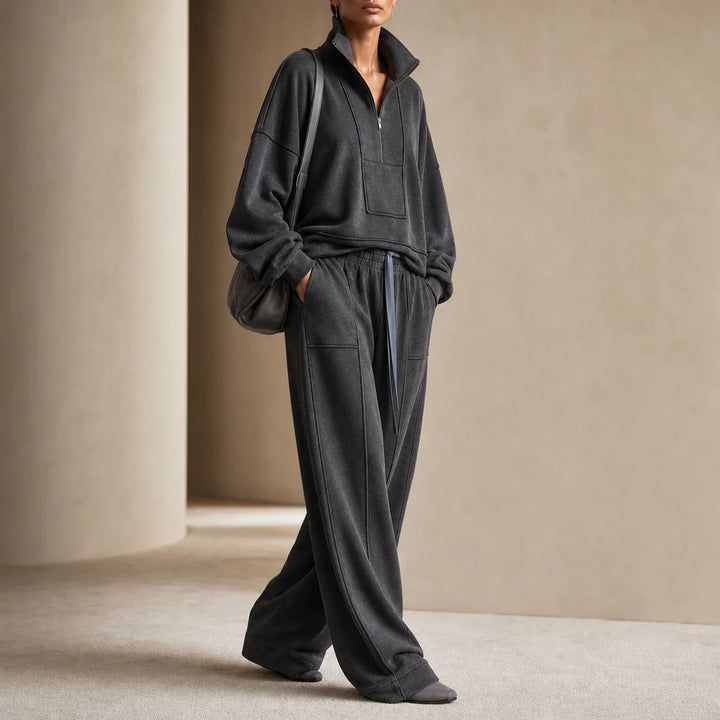Veluna – Air-Layer Half-Zip Top And Wide-Leg Pants Set