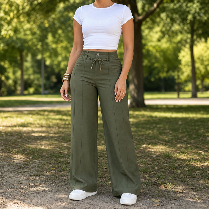 Formelle – High-Waisted Straight-Leg Seam-Front Trousers