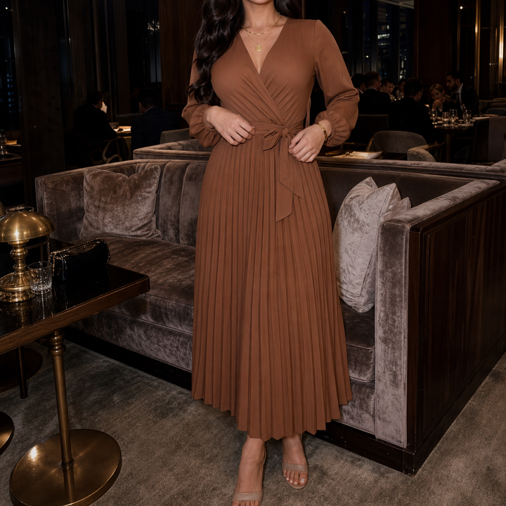 Wearbella – Pleated Wrap-Front High-Waist Maxi Dress