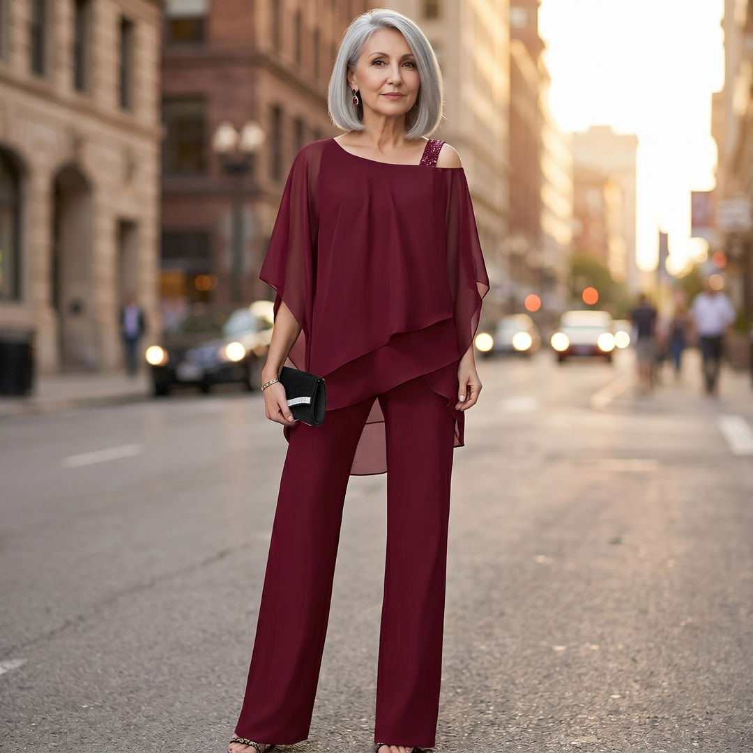 Élora™ – Asymmetric Chiffon Two-Piece Set