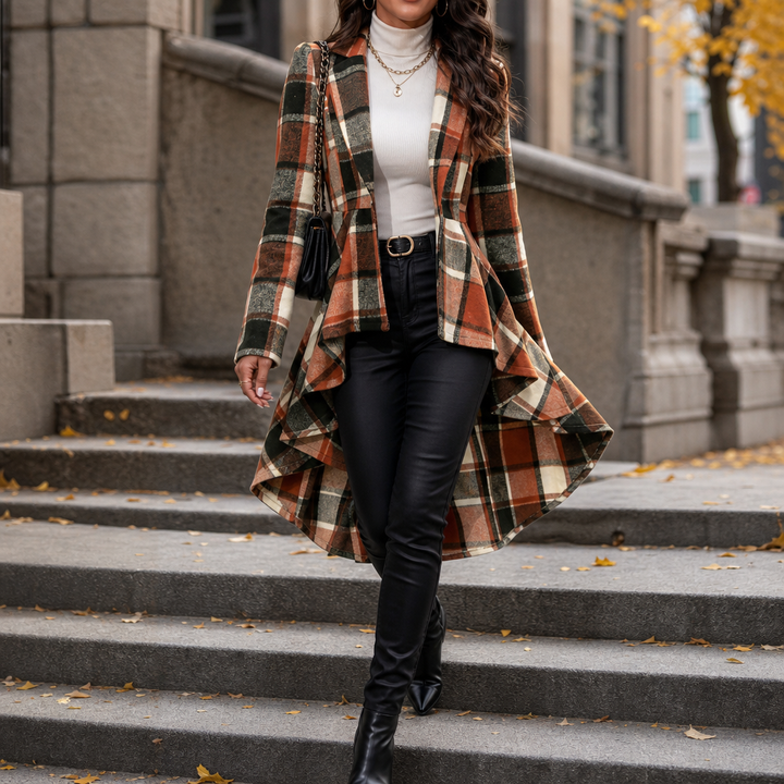 Cinchella – Plaid High-Low Peplum Waist Coat
