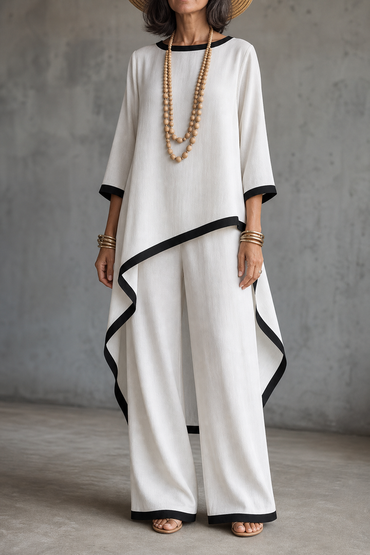 Wearbella – Asymmetric Hem Tunic And Wide-Leg Pants Set