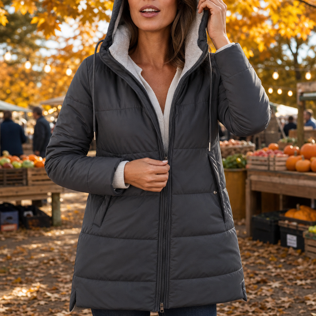 Veluna – Hooded Quilted Longline Coat