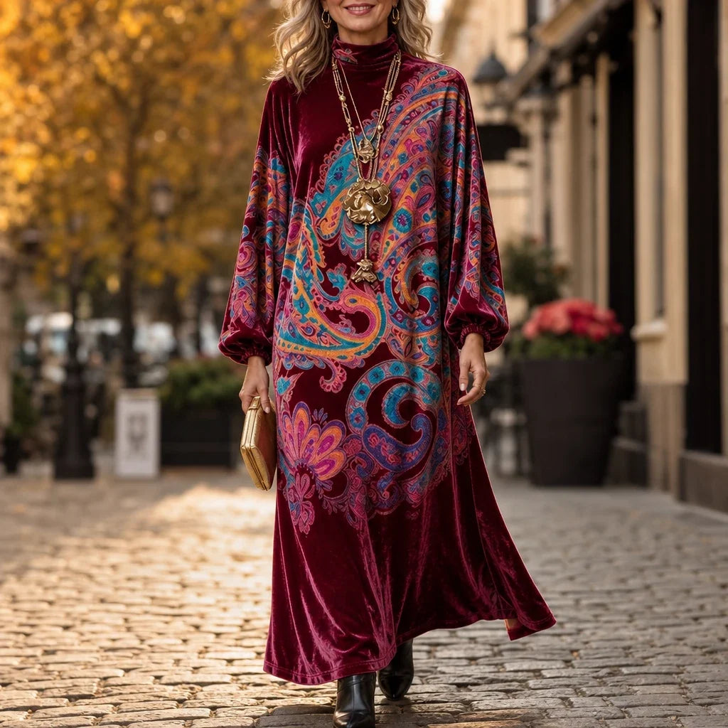 Overa – Paisley Velvet-Look Maxi Dress