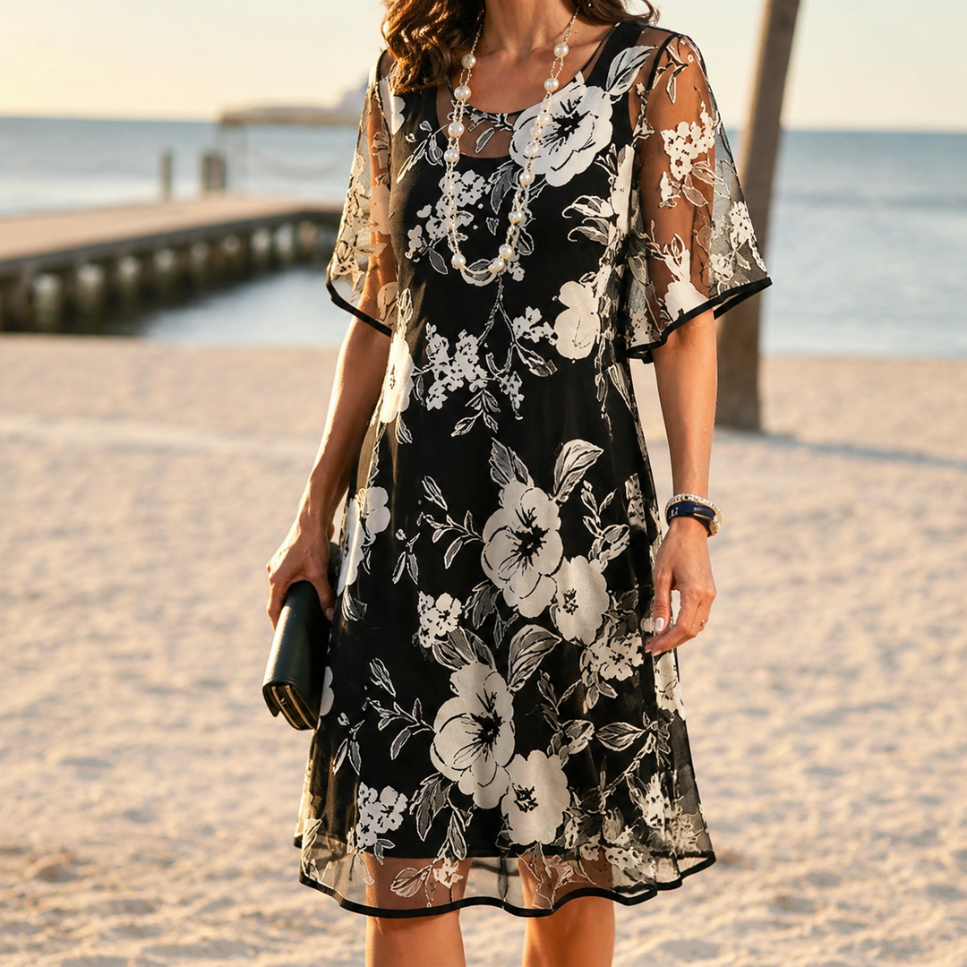 floral chiffon overlay dress Floral Chiffon Off Shoulder Sleeved Wedding Dress
