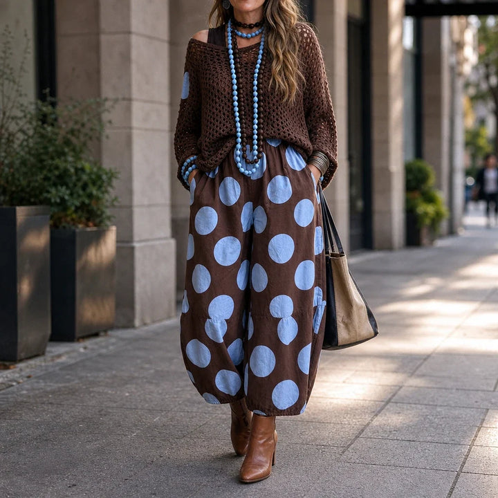 Dotarra – Polka Dot Wide-Leg Balloon Trousers