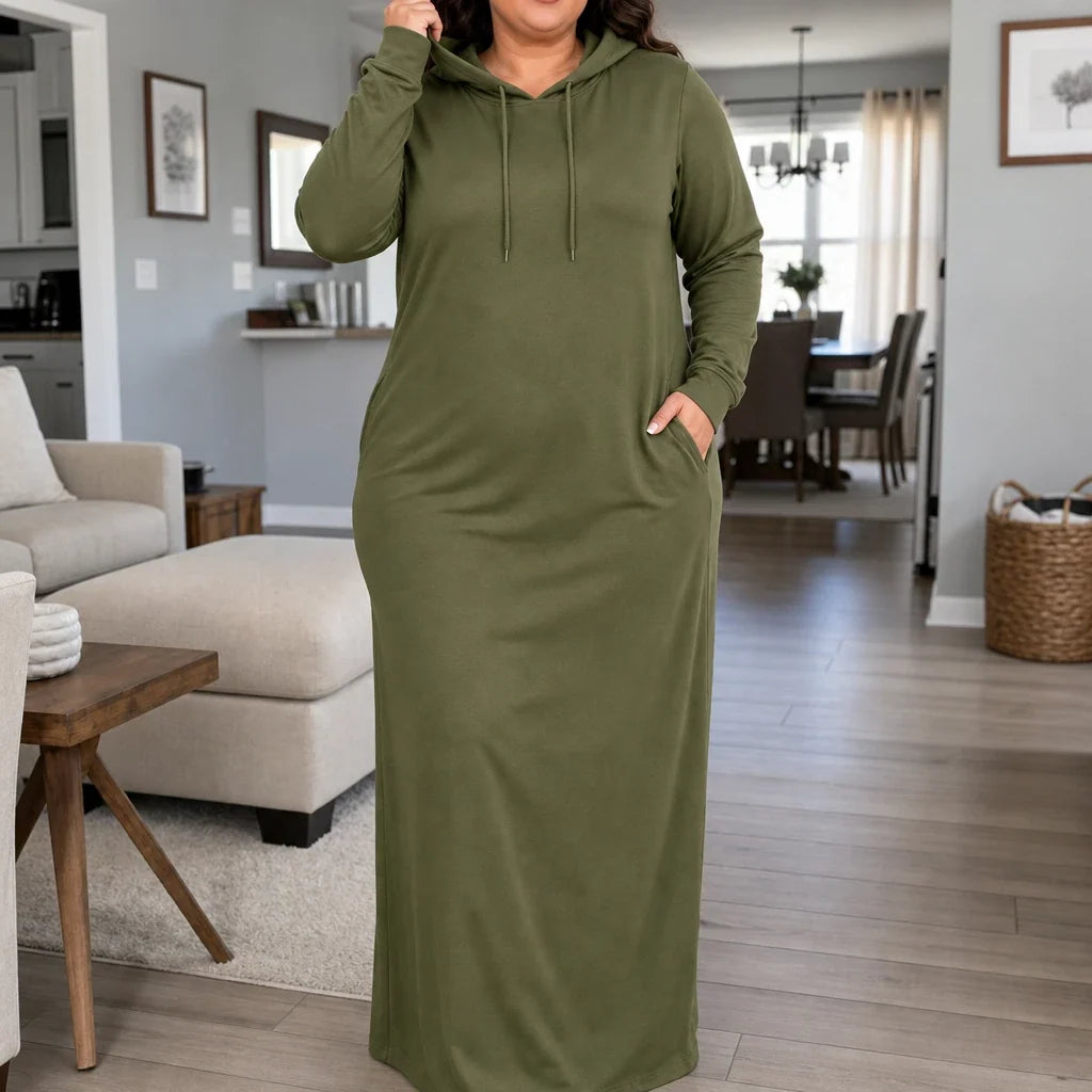 Easehaven – Hooded Pocket Knit Maxi Dress