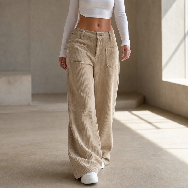 Cordelle – High-Waisted Stretch Corduroy Wide-Leg Trousers