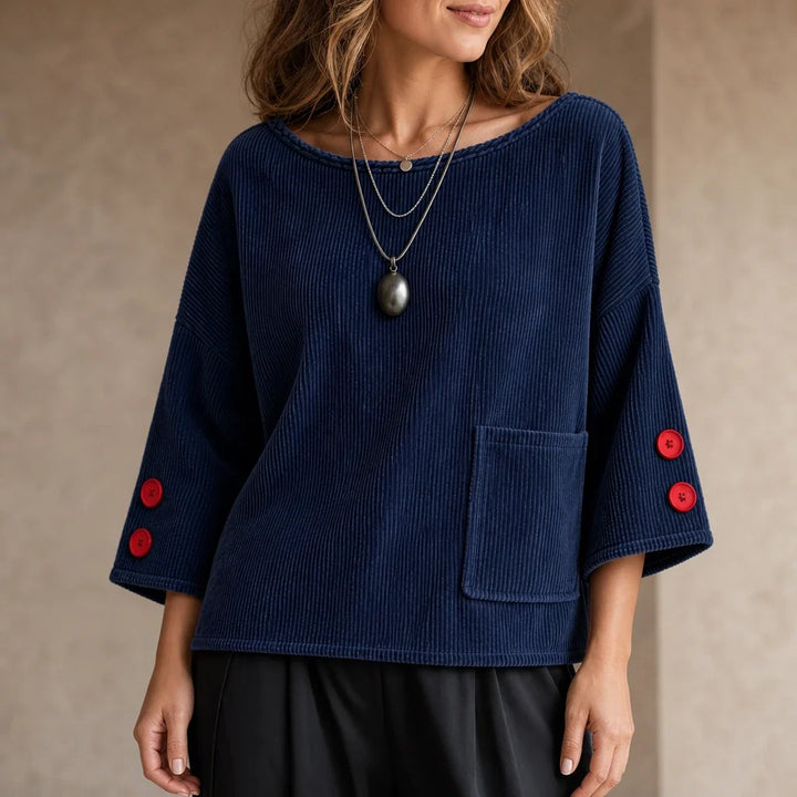 Overa – Ribbed Button-Sleeve Blouse