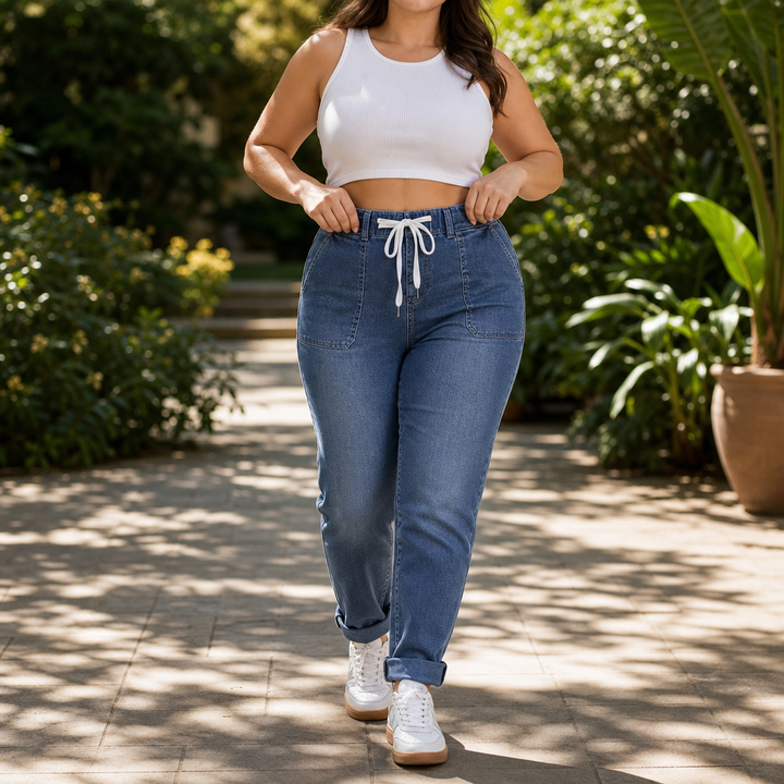 Trouver – Drawstring Waist Tapered Leg Denim Joggers