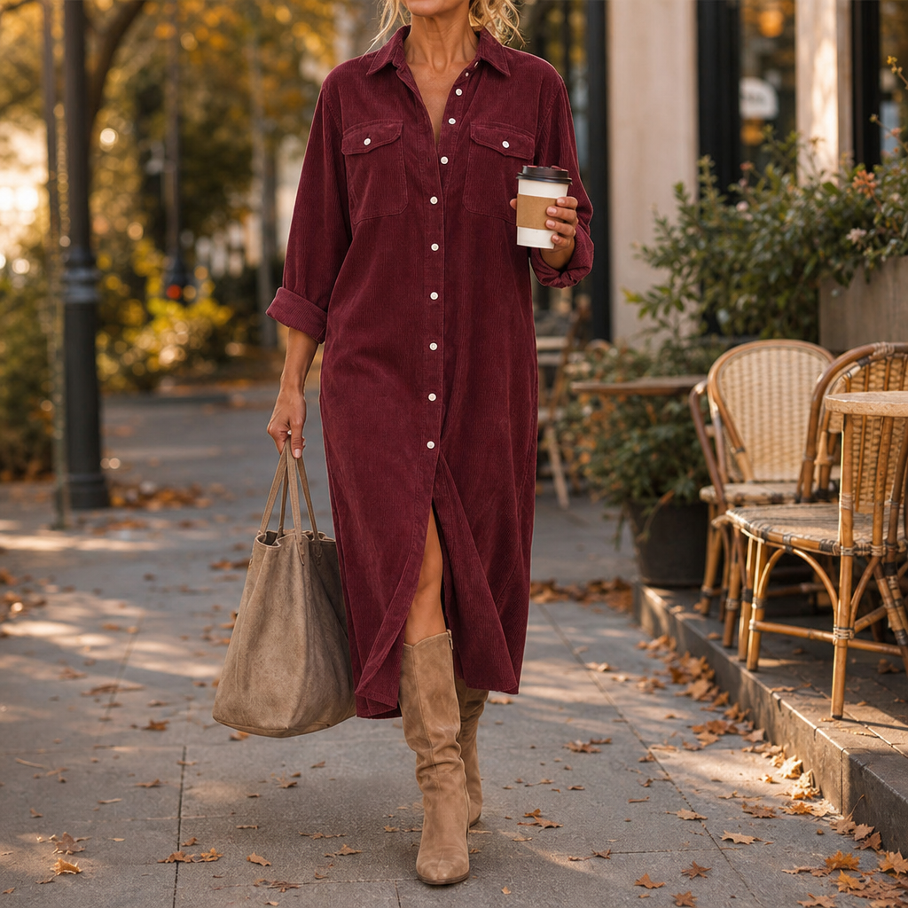 Wearlyn – Ribbed Button-Front Shirt Dress