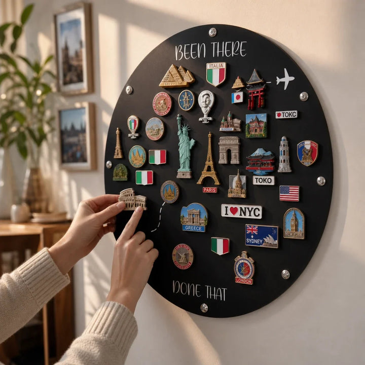 TripTale – Black Round Travel Magnet Display Board