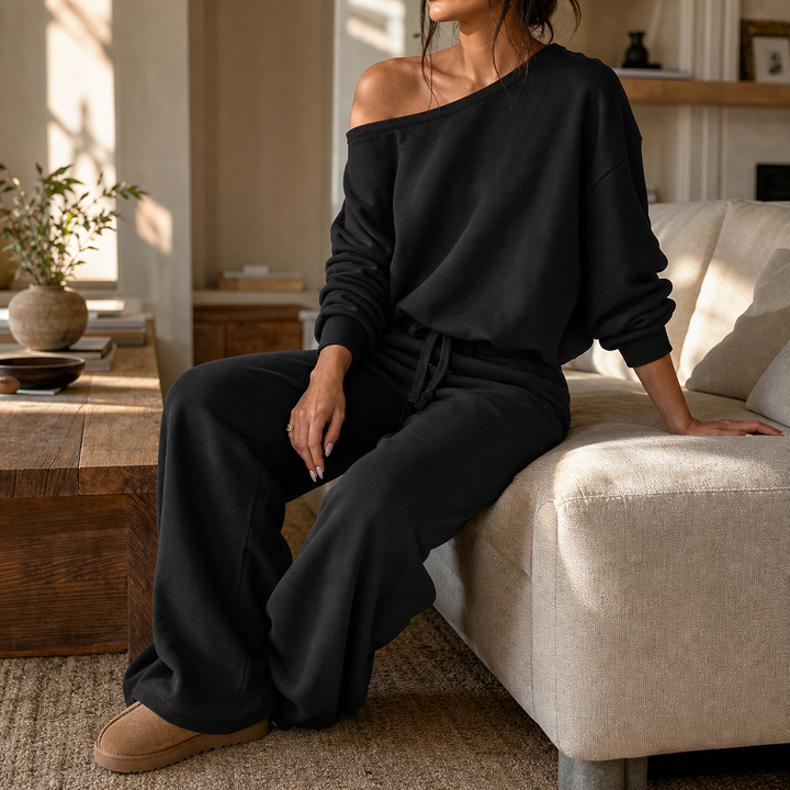 Line & Leisure – Contrast-Piped Wide-Leg Lounge Set