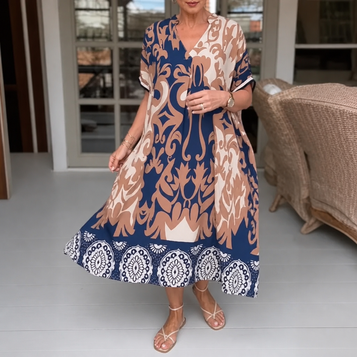 Wearbella – V-Neck Loose Fit Printed Midi Dress
