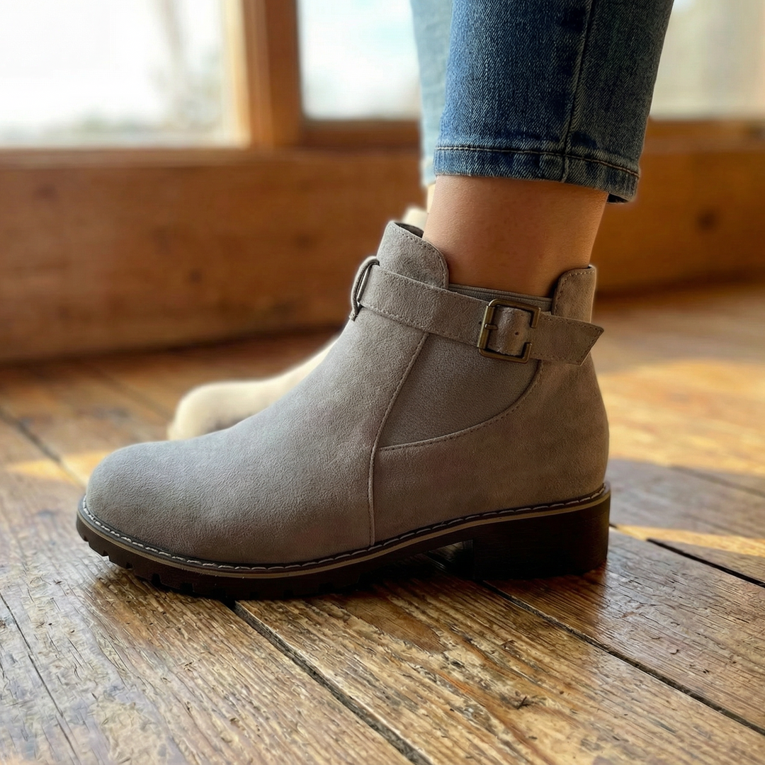 Stridella™ – Suede Look Buckle Ankle Booties