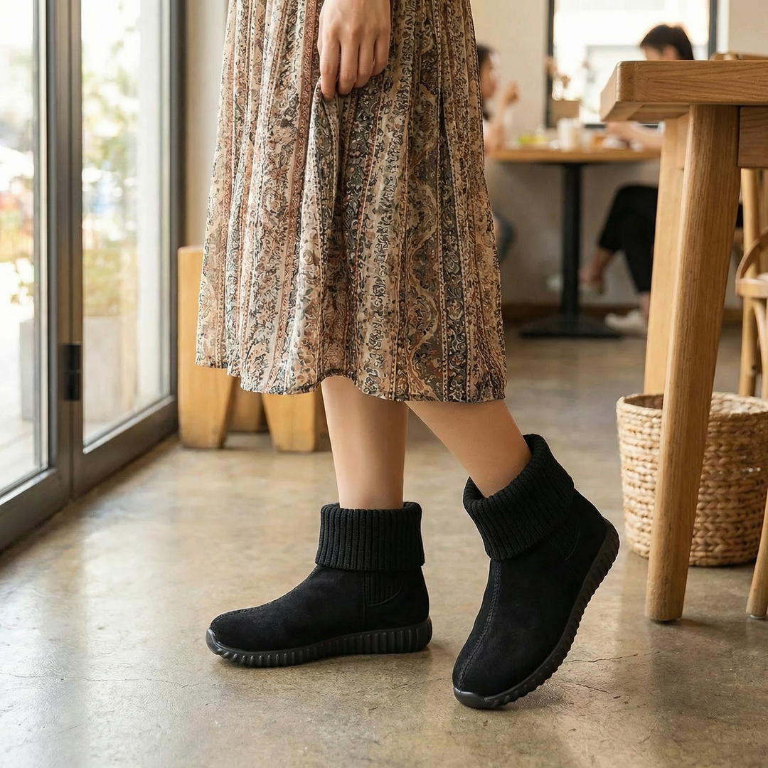 Cozella™ – Knit Cuff Suede Ankle Booties