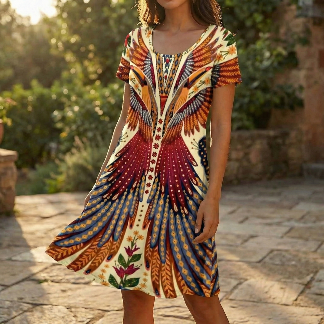 Vivara – Bold Peacock Wingspan Summer Dress