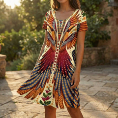 Vivara™ – Bold Peacock Wingspan Summer Dress