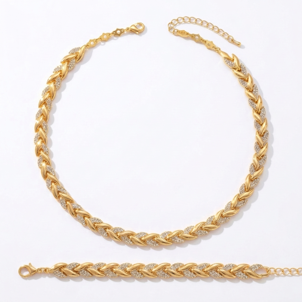 Levara™ – Sparkling Leaf Link Necklace and Bracelet Set