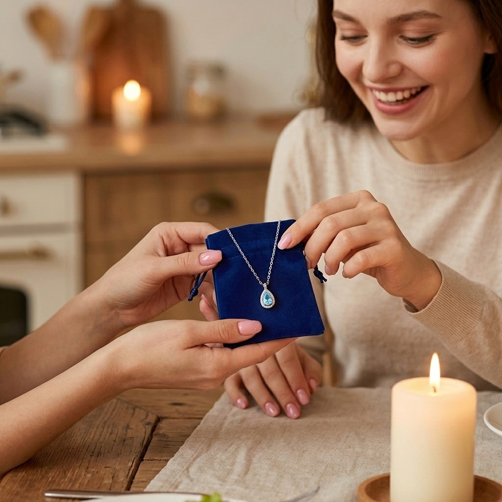 Lunaire™ – Aqua Blue Teardrop Pendant Necklace