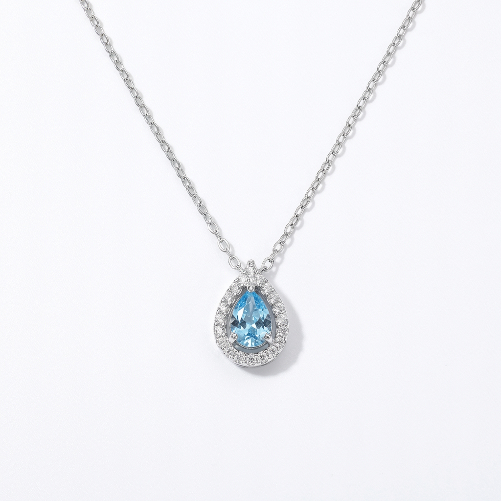 Lunaire™ – Aqua Blue Teardrop Pendant Necklace