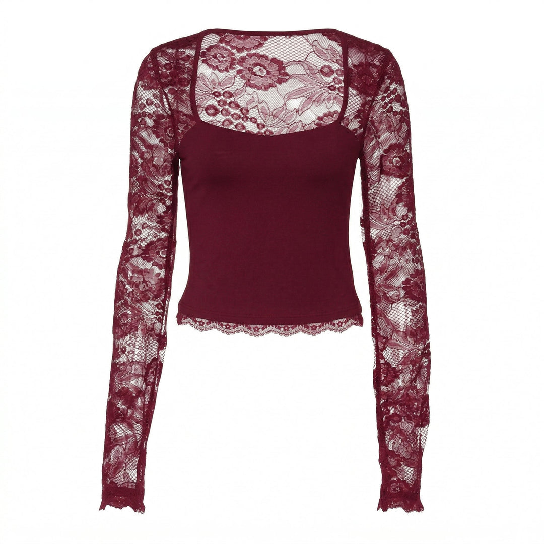 Lacelle™ – Sheer Floral Lace Sleeve Top