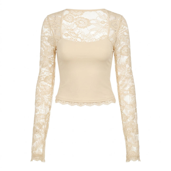 Lacelle™ – Sheer Floral Lace Sleeve Top