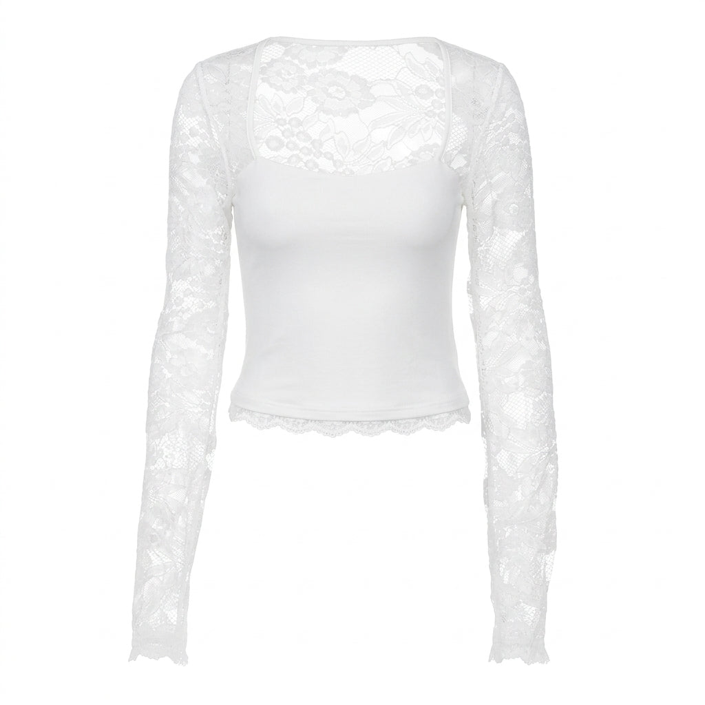 Lacelle™ – Sheer Floral Lace Sleeve Top