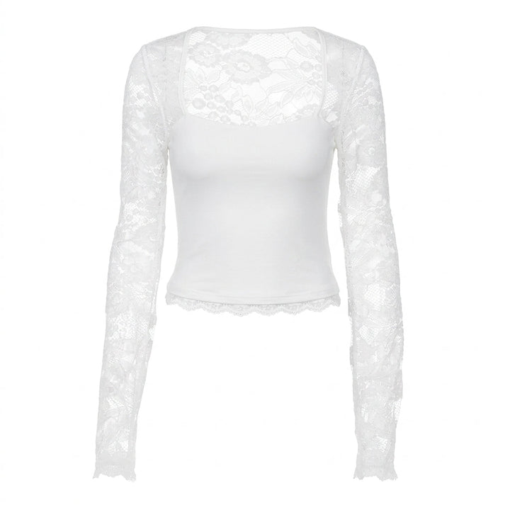 Lacelle™ – Sheer Floral Lace Sleeve Top