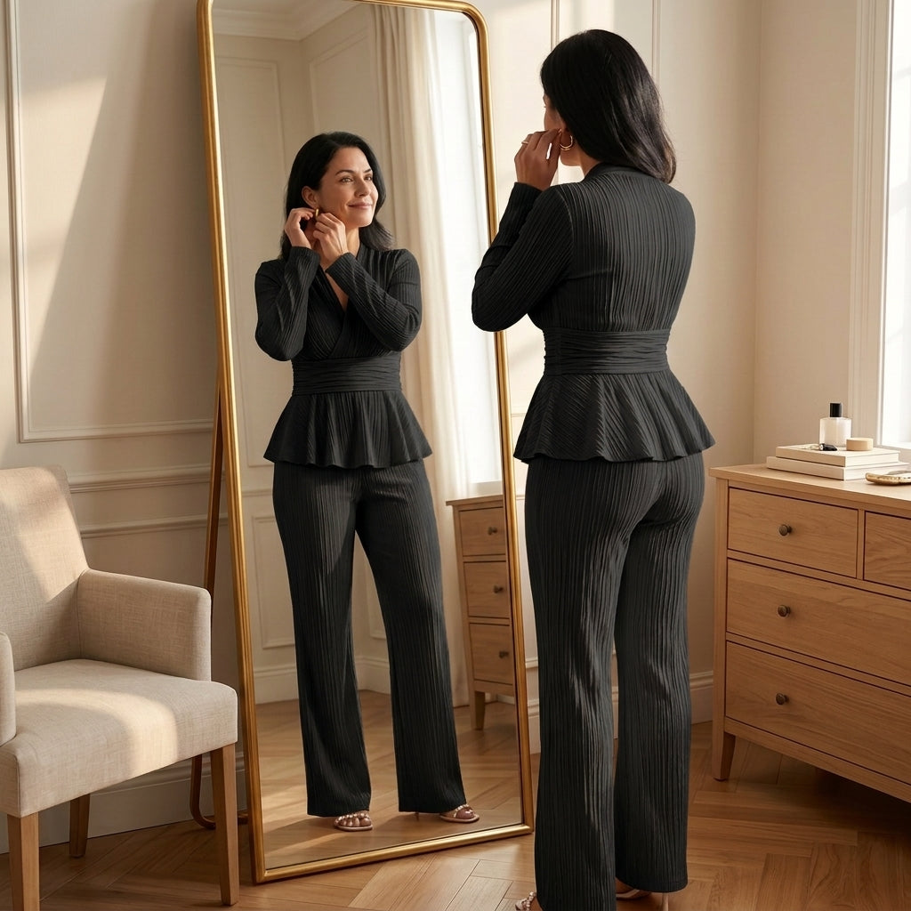 Vivara™ – Pleated Peplum Set with Cinched Waist